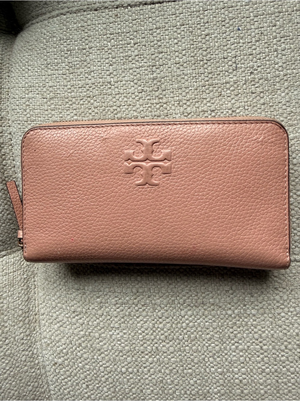 Tory Burch Rose Blush Pebbled Leather Zip Wallet